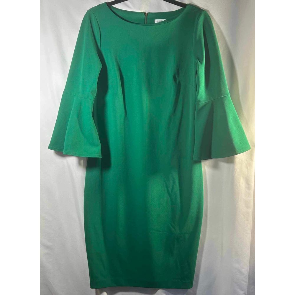 Calvin Klein Kelly Green Dress Quarter Bell Sleeves Womens 10‎